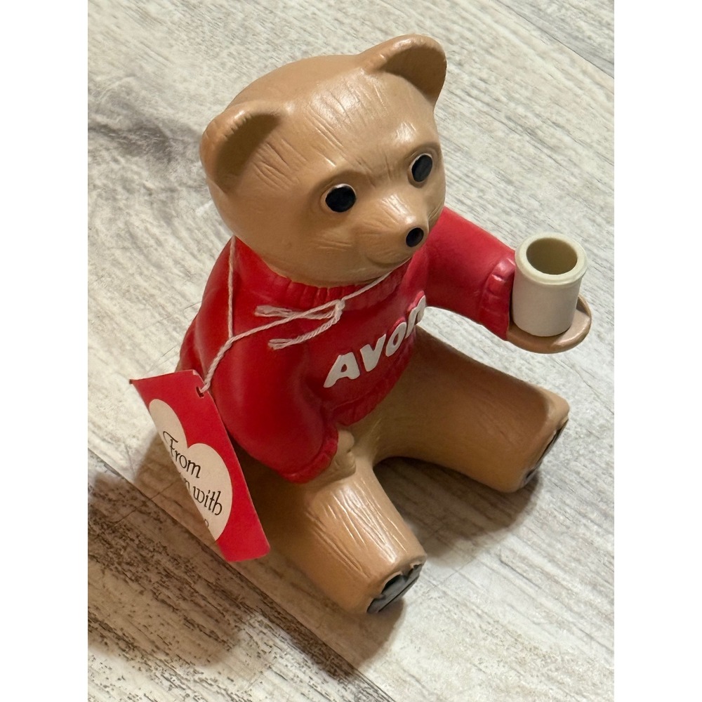 Vintage Avon Teddy Bear Figurine‎ Red Sweater Heart Tag Brown Bear Collectible